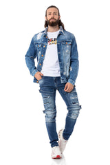 CD555 Men's slim-fit jeans in a fashionable destroyed look