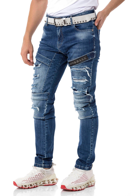 CD555 Men's slim-fit jeans in a fashionable destroyed look