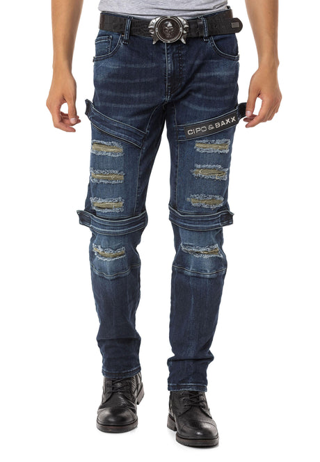 CD555 Men's slim-fit jeans in a fashionable destroyed look