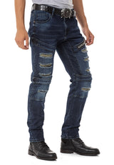 CD555 Men's slim-fit jeans in a fashionable destroyed look