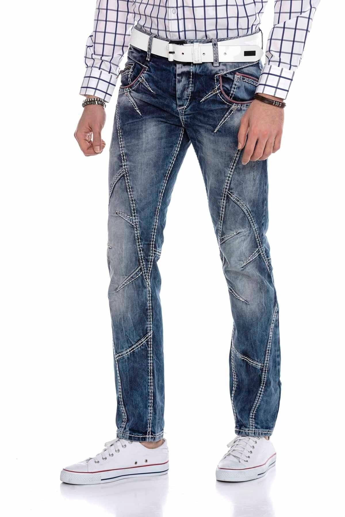 CD563 Men's comfortable jeans with trendy decorative stitching