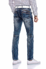 CD563 Men's comfortable jeans with trendy decorative stitching