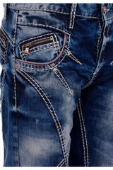 CD563 Men's comfortable jeans with trendy decorative stitching