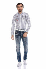 CD563 Men's comfortable jeans with trendy decorative stitching