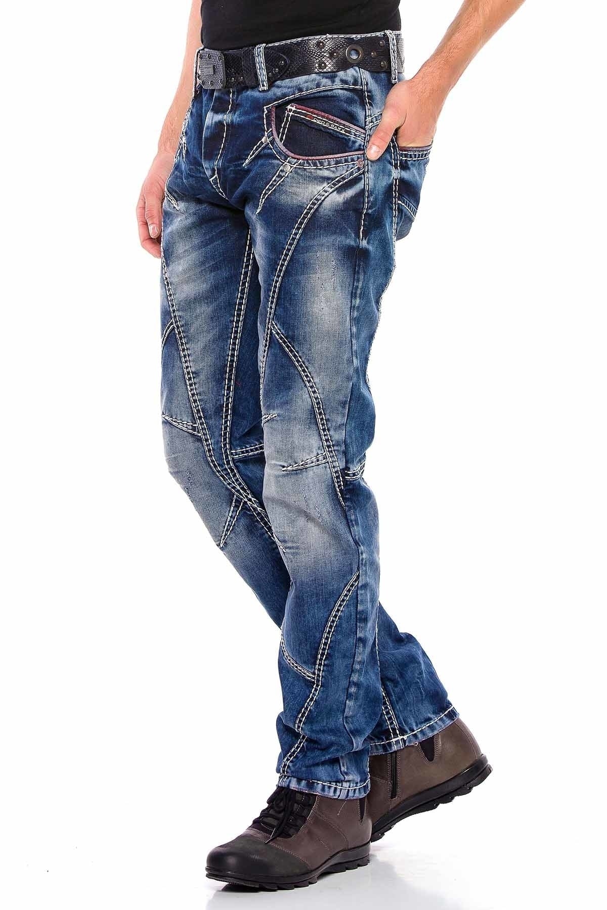 CD563 Men's comfortable jeans with trendy decorative stitching
