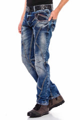 CD563 Men's comfortable jeans with trendy decorative stitching