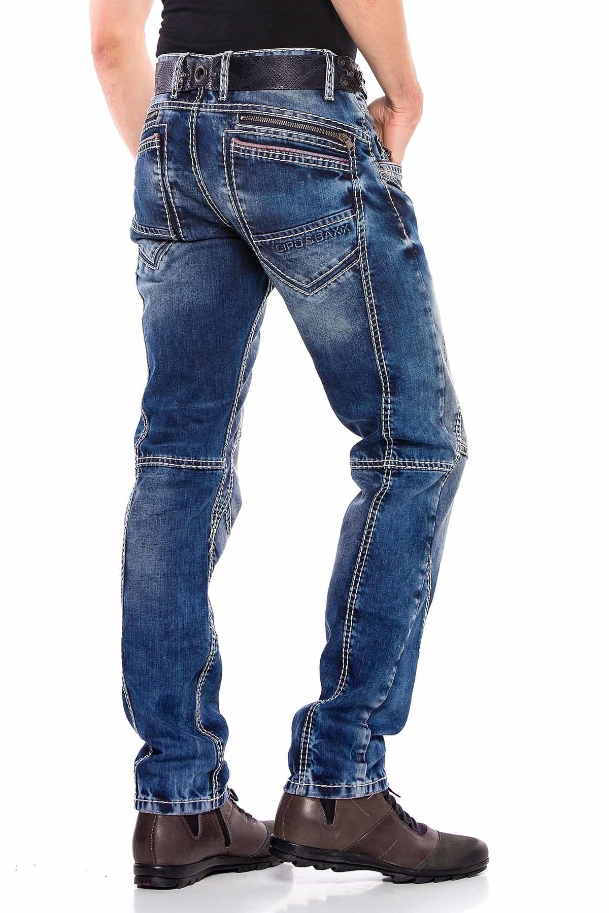 CD563 Men's comfortable jeans with trendy decorative stitching