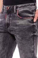 CD569 Men's Jeans Slim Fit Stonewashed Casual Look with thick seams