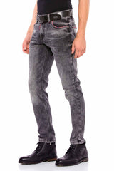 CD569 Men's Jeans Slim Fit Stonewashed Casual Look with thick seams