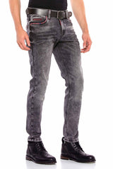 CD569 Men's Jeans Slim Fit Stonewashed Casual Look with thick seams