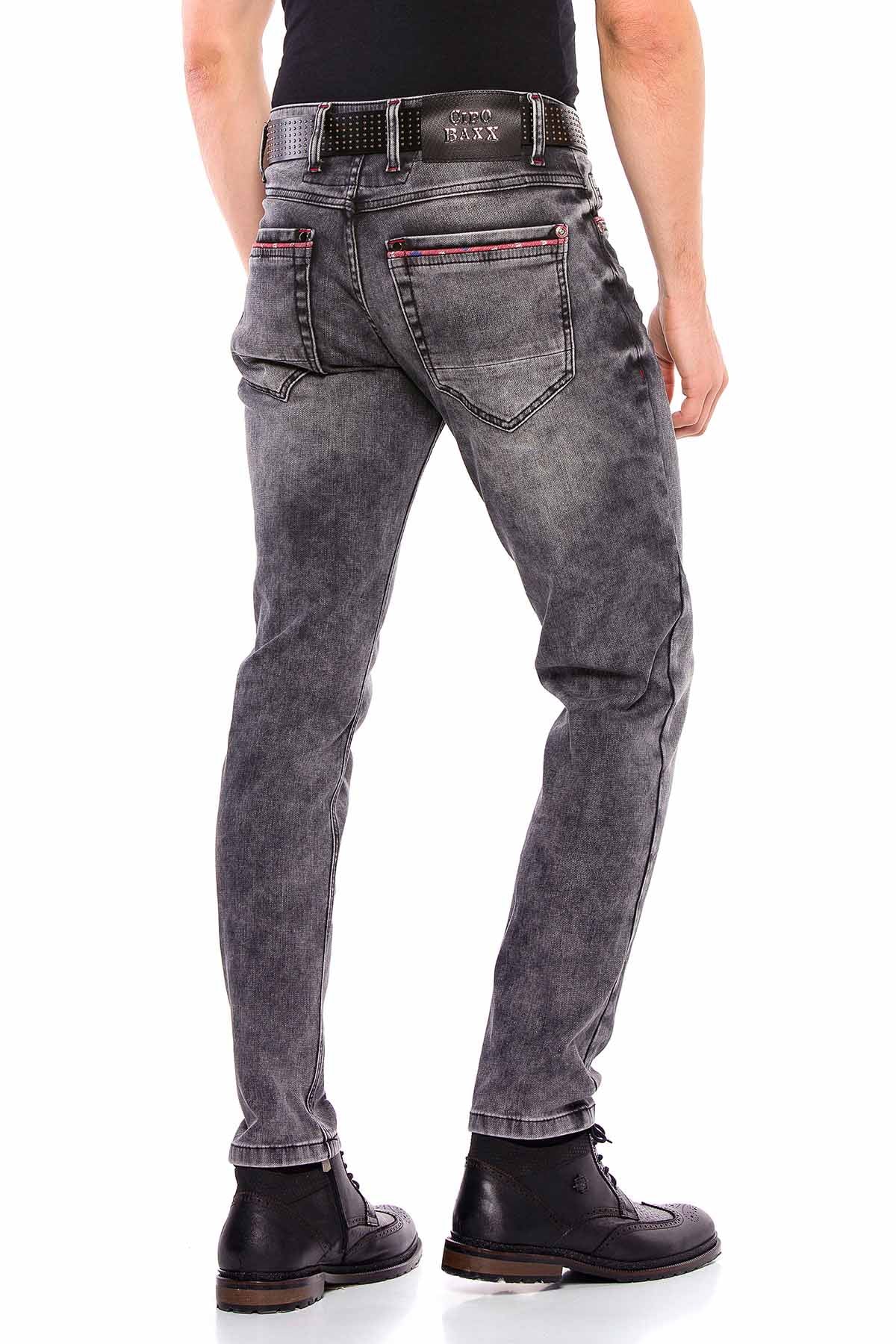 CD569 Men's Jeans Slim Fit Stonewashed Casual Look with thick seams
