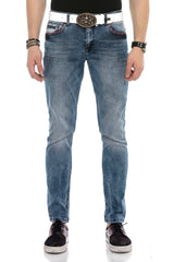 CD569 Men's Jeans Slim Fit Stonewashed Casual Look with thick seams