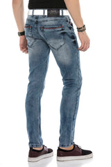 CD569 Men's Jeans Slim Fit Stonewashed Casual Look with thick seams