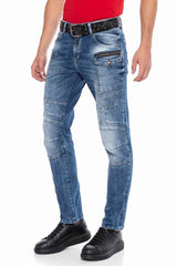 CD577 Men's comfortable jeans with cool decorative seam elements