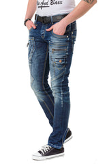 CD584 Men's comfortable jeans with contrasting stitching