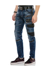 CD586 Men's comfortable jeans with eye-catching appliqués