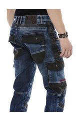 CD586 Men's comfortable jeans with eye-catching appliqués
