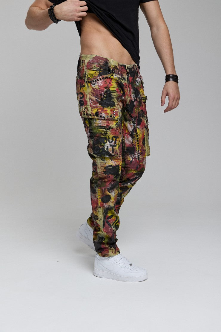 CD587 Men's comfortable jeans with paint splatter details