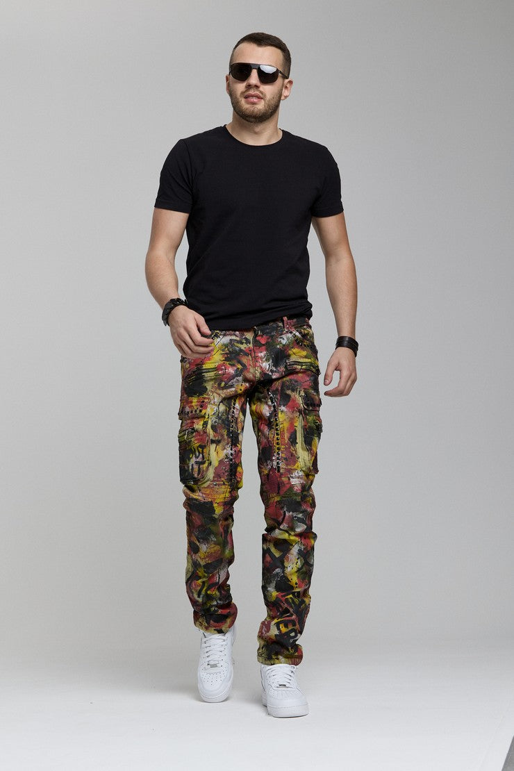 CD587 Men's comfortable jeans with paint splatter details