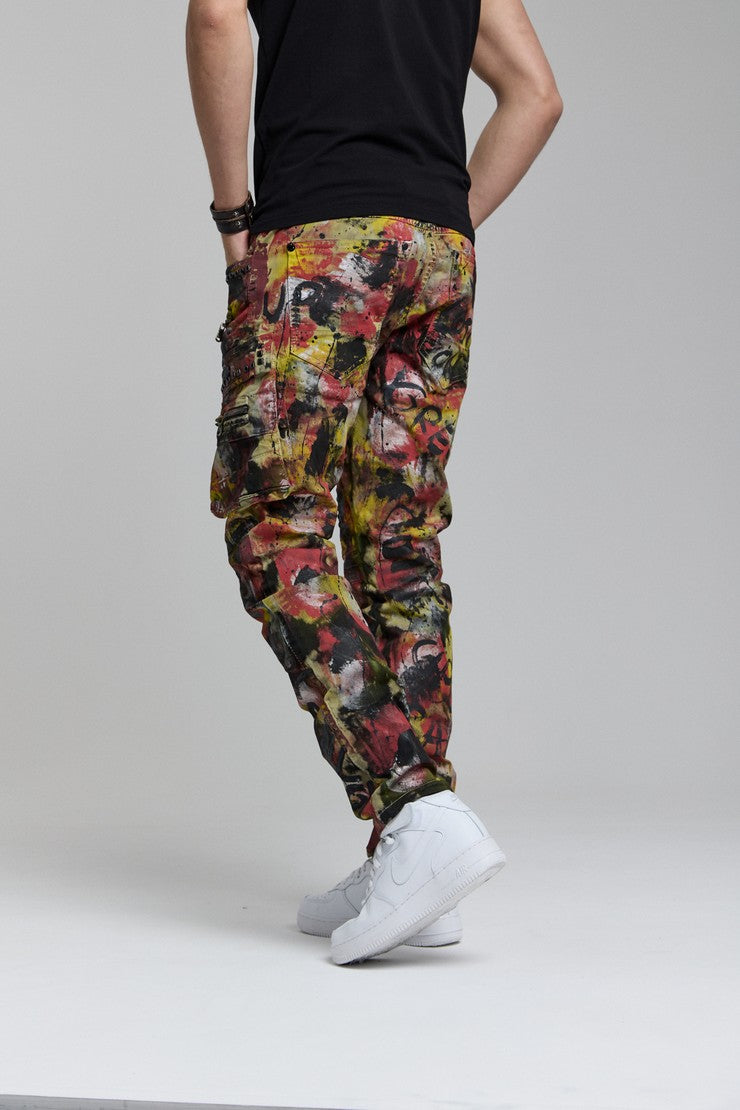 CD587 Men's comfortable jeans with paint splatter details