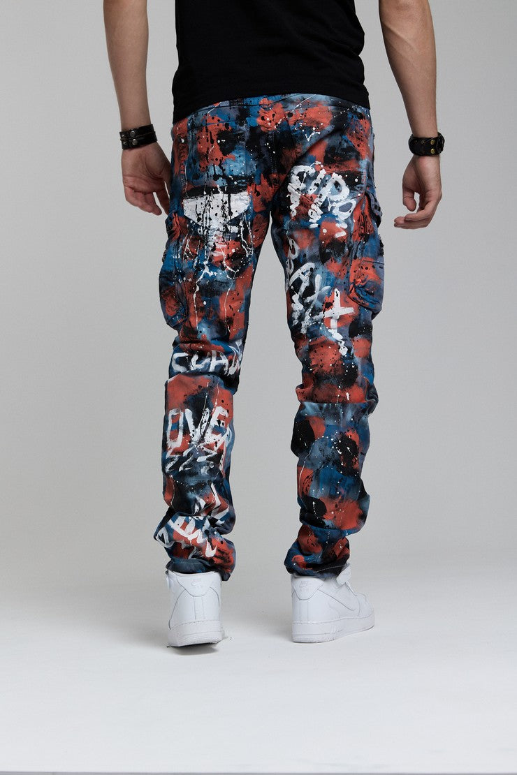 CD587 Men's comfortable jeans with paint splatter details