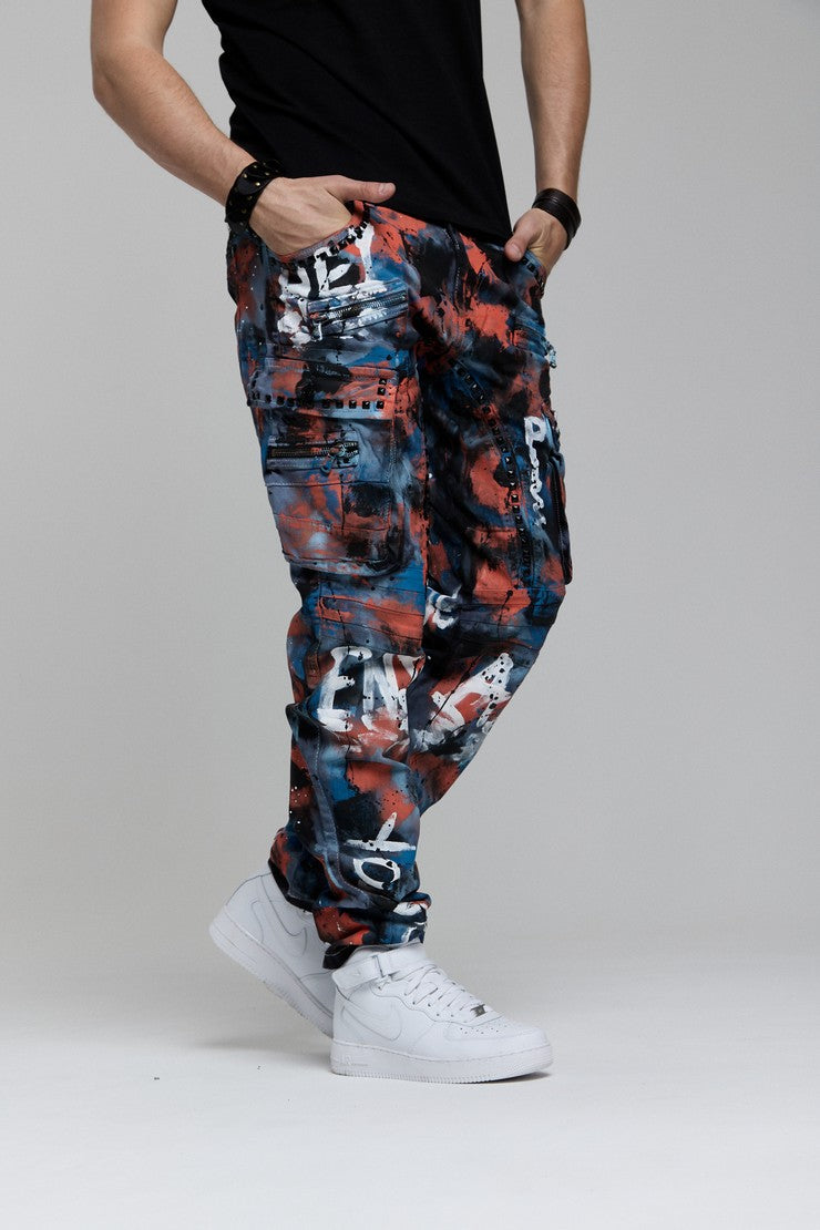 CD587 Men's comfortable jeans with paint splatter details