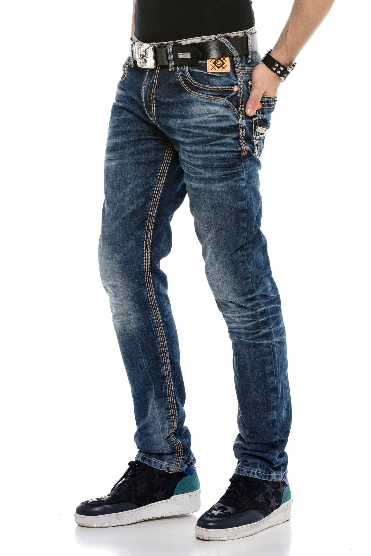 CD593 Men's comfortable jeans with wide decorative seams