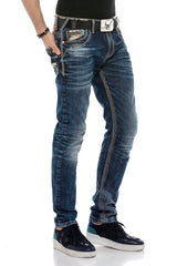 CD593 Men's comfortable jeans with wide decorative seams