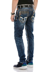 CD593 Men's comfortable jeans with wide decorative seams