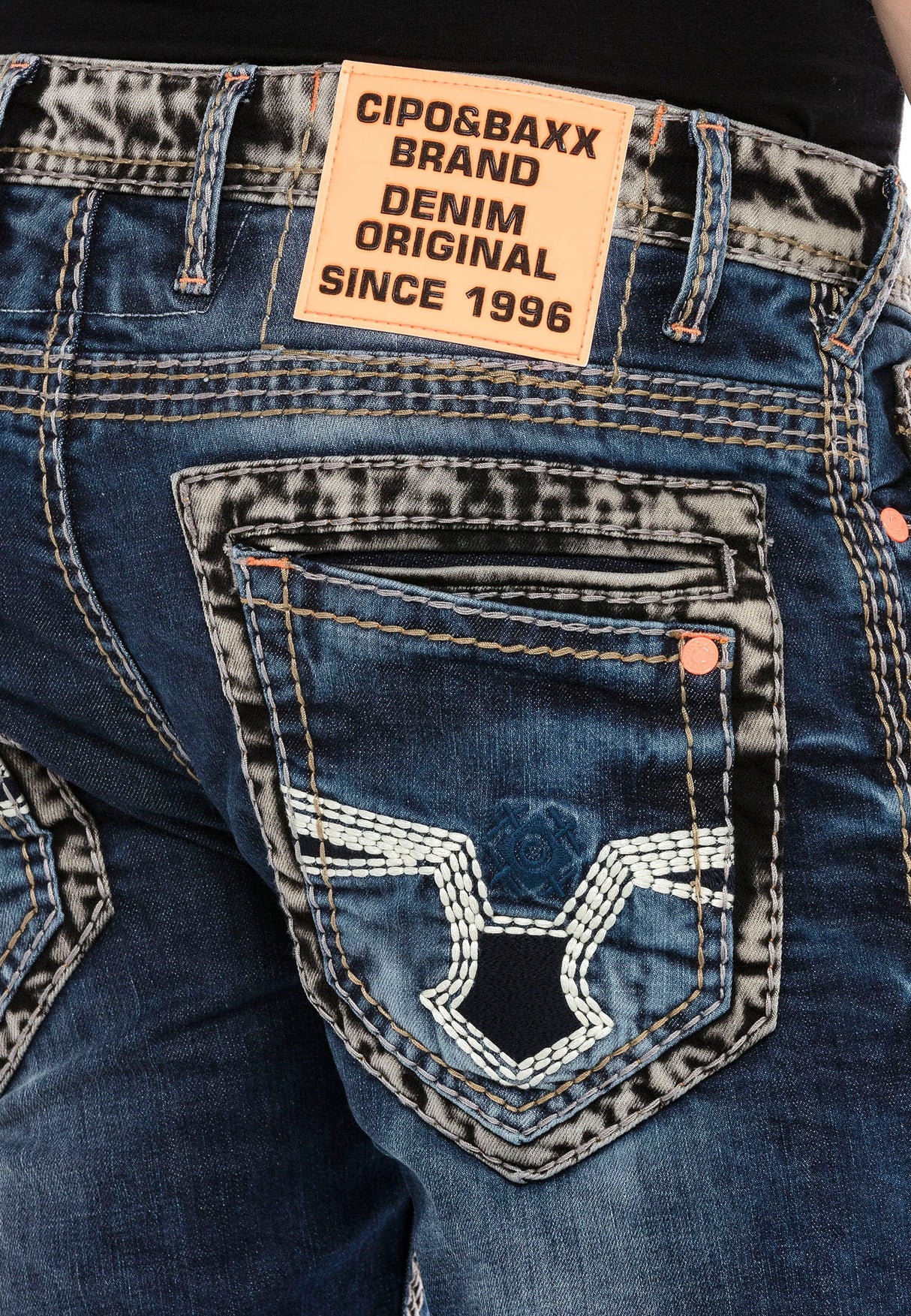 CD593 Men's comfortable jeans with wide decorative seams