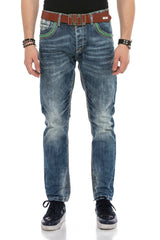 CD597 Men's comfortable jeans with striking decorative stitching