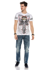 CD597 Men's comfortable jeans with striking decorative stitching