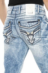 CD616 Men's comfortable jeans with decorated back pockets