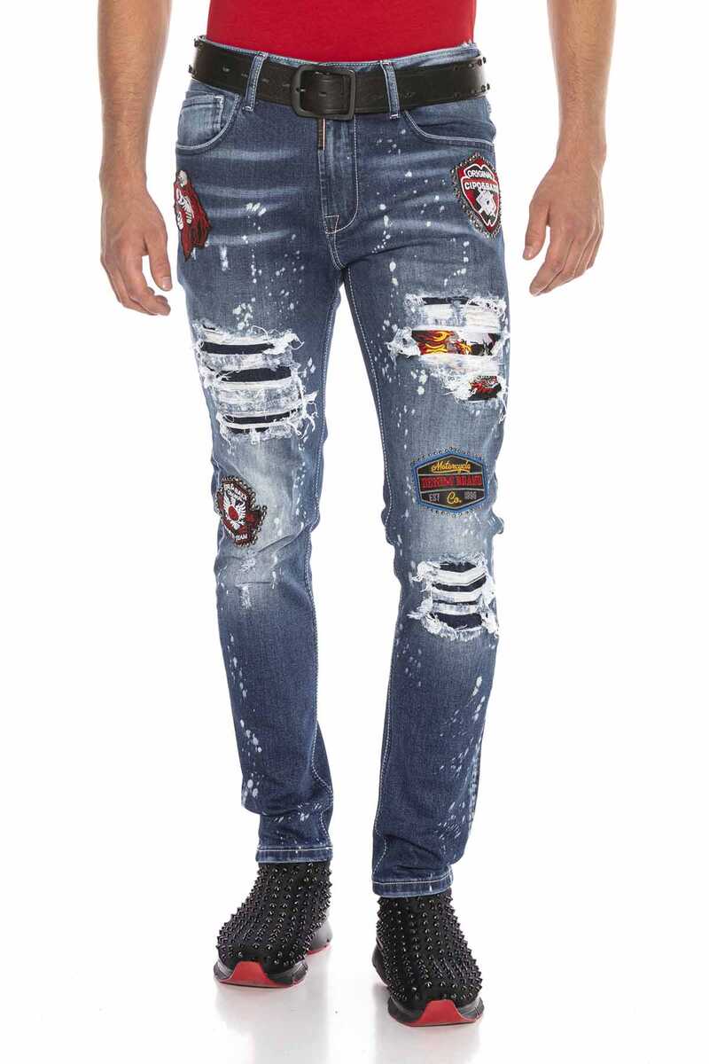 CD643 Men's comfortable jeans in trendy patchwork style