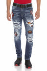 CD643 Men's comfortable jeans in trendy patchwork style