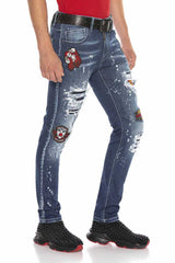 CD643 Men's comfortable jeans in trendy patchwork style