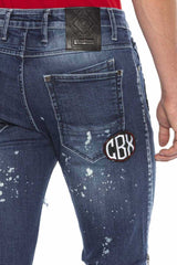 CD643 Men's comfortable jeans in trendy patchwork style