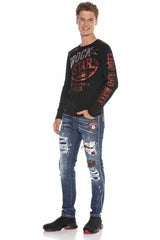 CD643 Men's comfortable jeans in trendy patchwork style