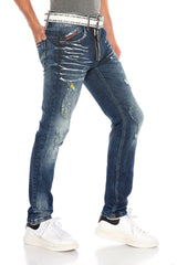 CD658 Men's comfortable jeans with trendy used elements