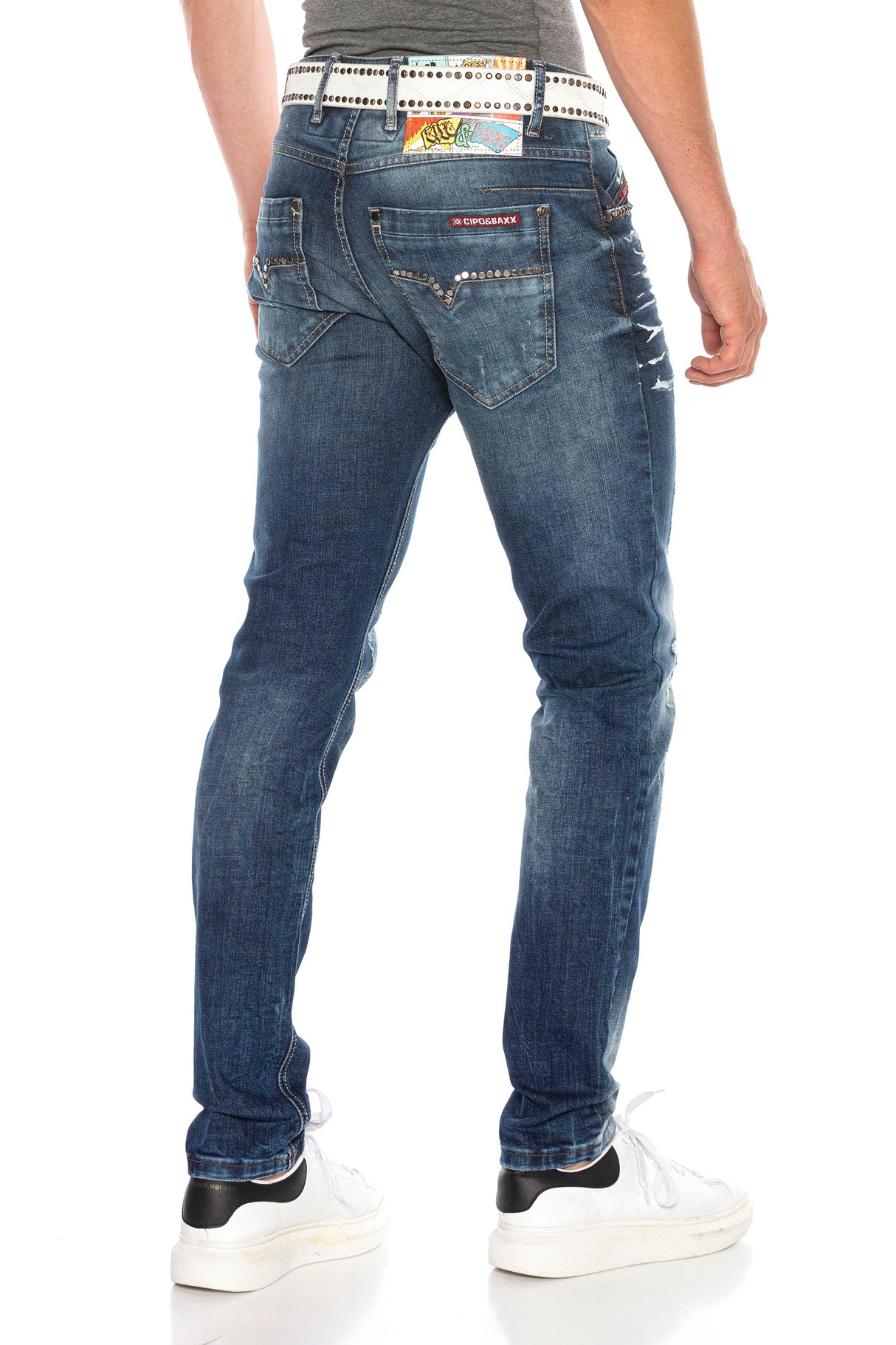 CD658 Men's comfortable jeans with trendy used elements