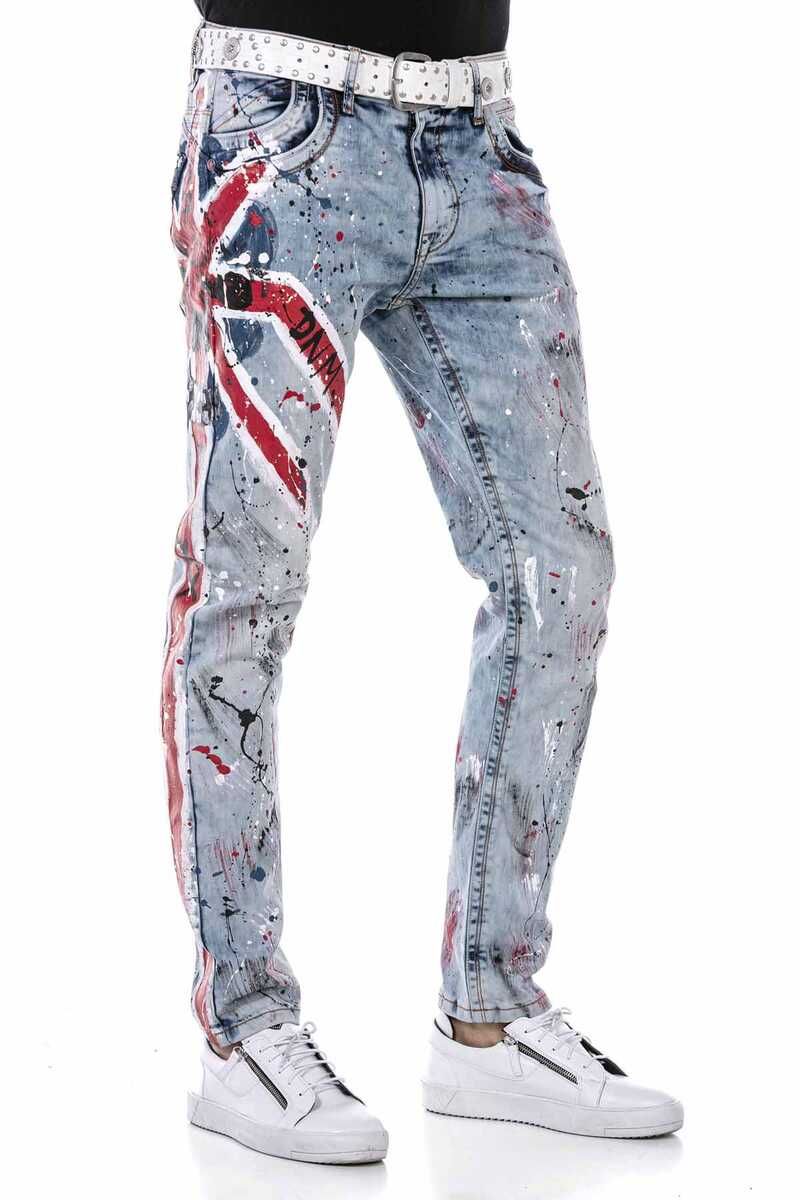 CD684 Men's comfortable jeans with hand-painted design