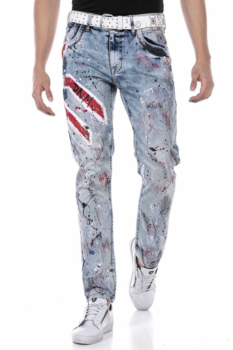 CD684 Men's comfortable jeans with hand-painted design