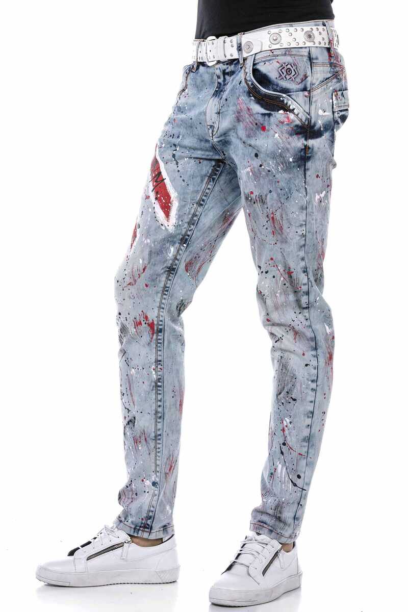 CD684 Men's comfortable jeans with hand-painted design