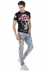 CD684 Men's comfortable jeans with hand-painted design