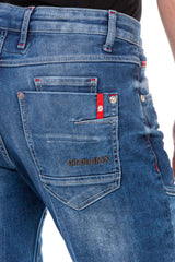 CD698 Men's Straight Fit Jeans with trendy decorative stitching