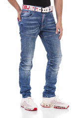 CD698 Men's Straight Fit Jeans with trendy decorative stitching