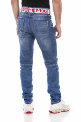 CD698 Men's Straight Fit Jeans with trendy decorative stitching
