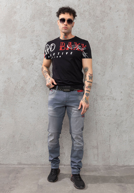 CD699 Men's Straight Fit Jeans with Cool Used Wash