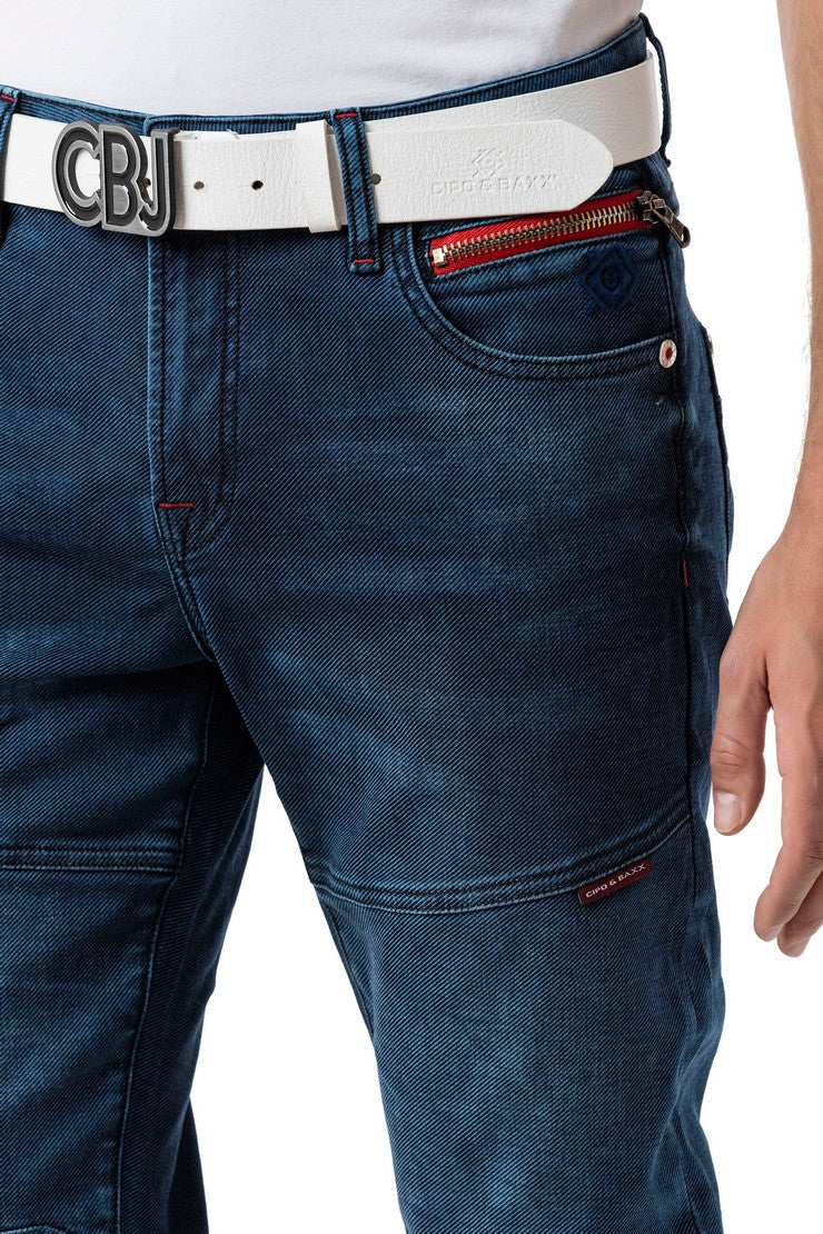 CD699 Men's Straight Fit Jeans with Cool Used Wash