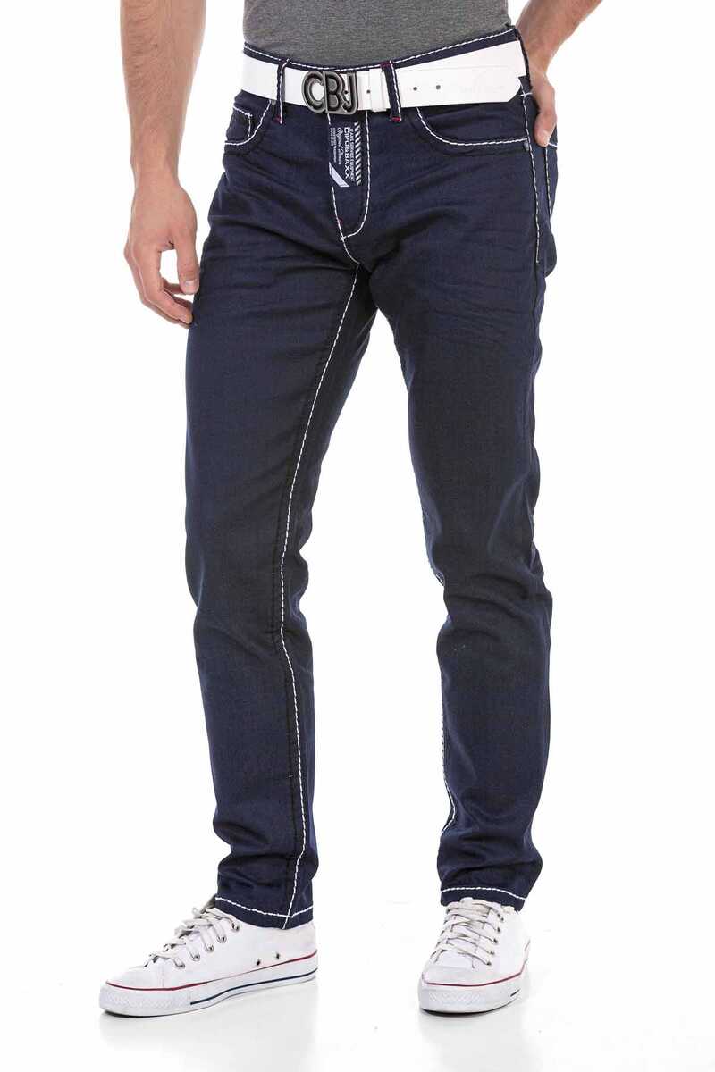 CD705 Men's Straight Fit Jeans with trendy contrast stitching
